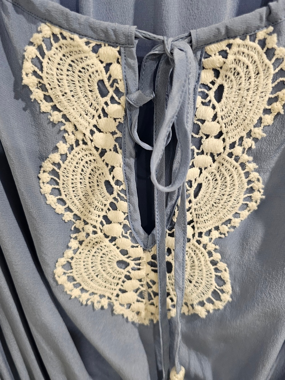 Bebe Cottagecore Lace Trim Cold Shoulder Dress Fairycore Boho Off Shoulder Blue - Picture 14 of 16